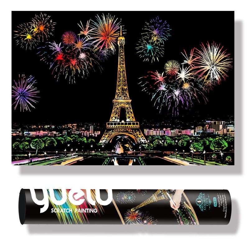 Large DIY Scratch Art Painting Kit 75*52 CM - Paris Eiffel Tower Scratch Art Kit