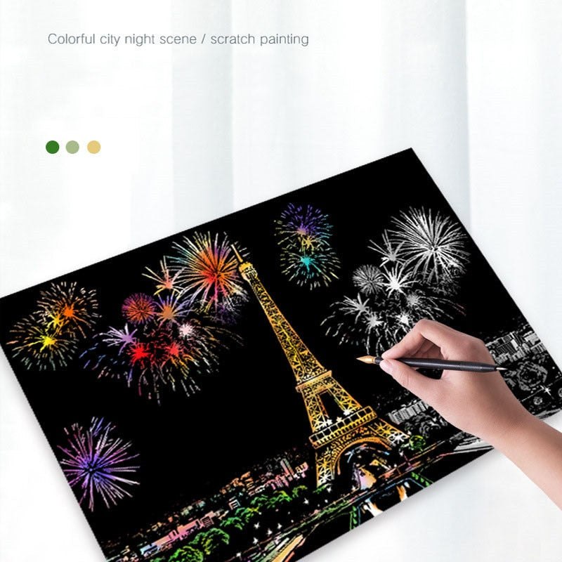 Large DIY Scratch Art Painting Kit 75*52 CM - Paris Eiffel Tower Scratch Art Kit