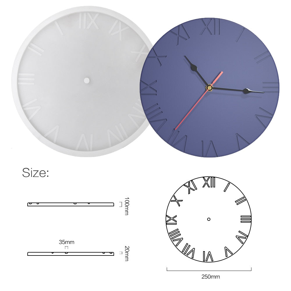 Large Resin Silicone Clock Mould Kit - Roman Numerals 