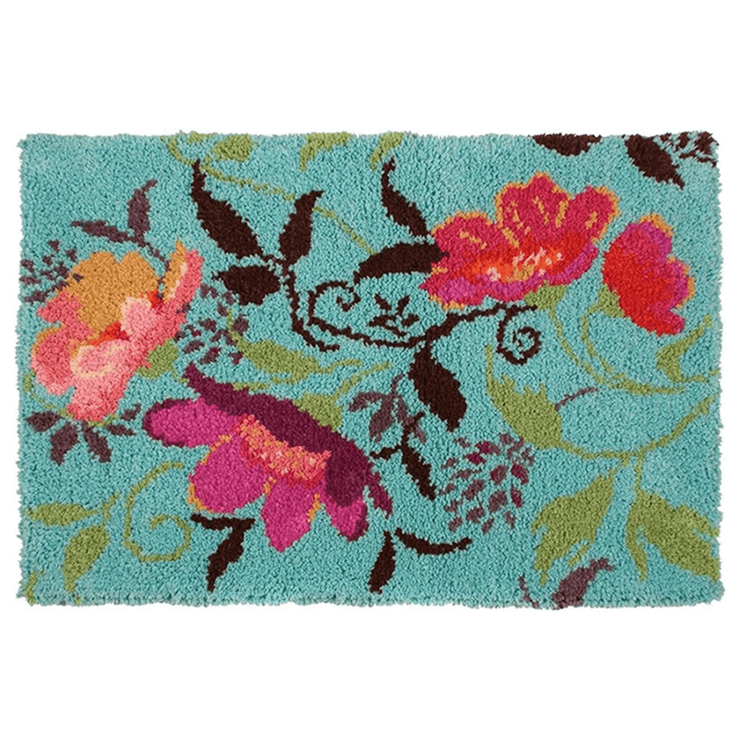 Latch Hook Kit - Rug Making Kit Aqua Pink Floral Design 110x75cm Latch Hook Rug Kit