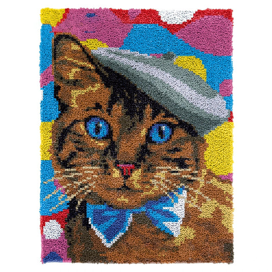 Latch Hook Kit - Rug Making Kit Artsy Bowtie Retro Cat 61x82cm Latch Hook Rug Kit