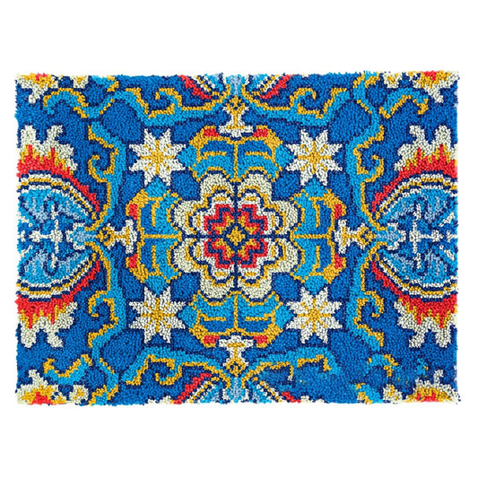 Latch Hook Kit - Rug Making Kit Blue Mandala Pattern 81x61cm Latch Hook Rug Kit