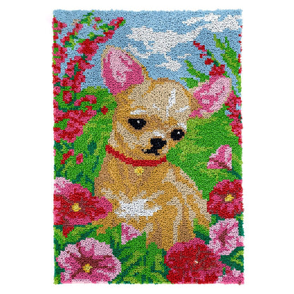 Latch Hook Kit - Rug Making Kit Chihuahua Floral 58x87cm