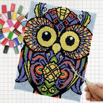 Latch Hook Kit - Rug Making Kit Colourful Owl 57x84cm