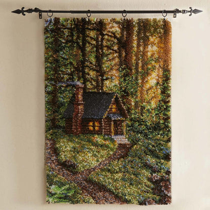 Latch Hook Kit - Rug Making Kit Forest Dawn Cabin 69x102cm