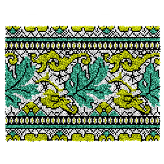 Latch Hook Kit - Rug Making Kit Geometric Green Vine Leaves 81x61cm Latch Hook Rug Kit