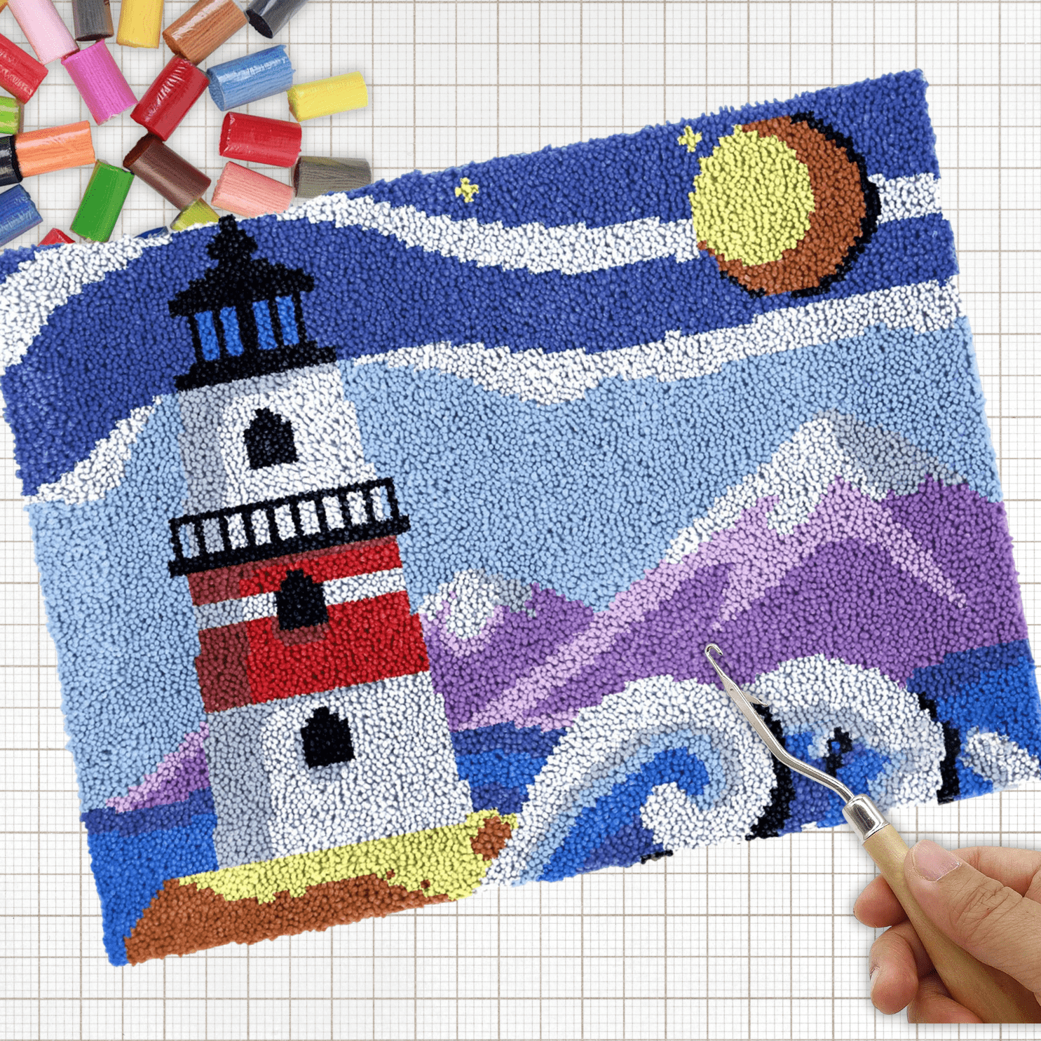 Latch Hook Kit - Rug Making Kit Lush Lighthouse 81x61cm