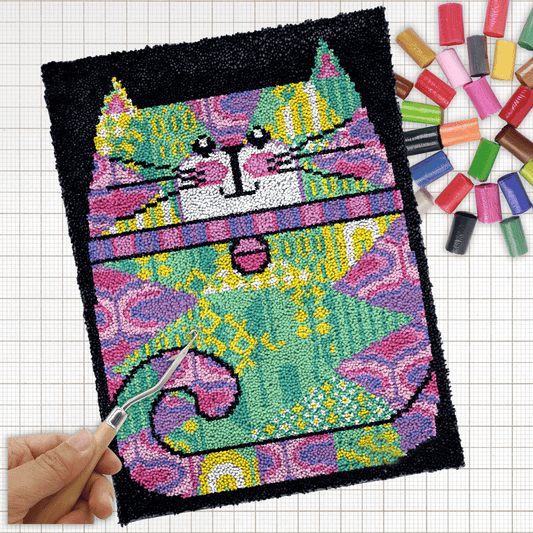 Latch Hook Kit - Rug Making Kit Patchwork Cartoon Kitten 61x81cm