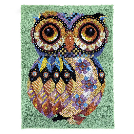 Latch Hook Kit - Rug Making Kit Patchwork Owl 61x81cm Latch Hook Rug Kit