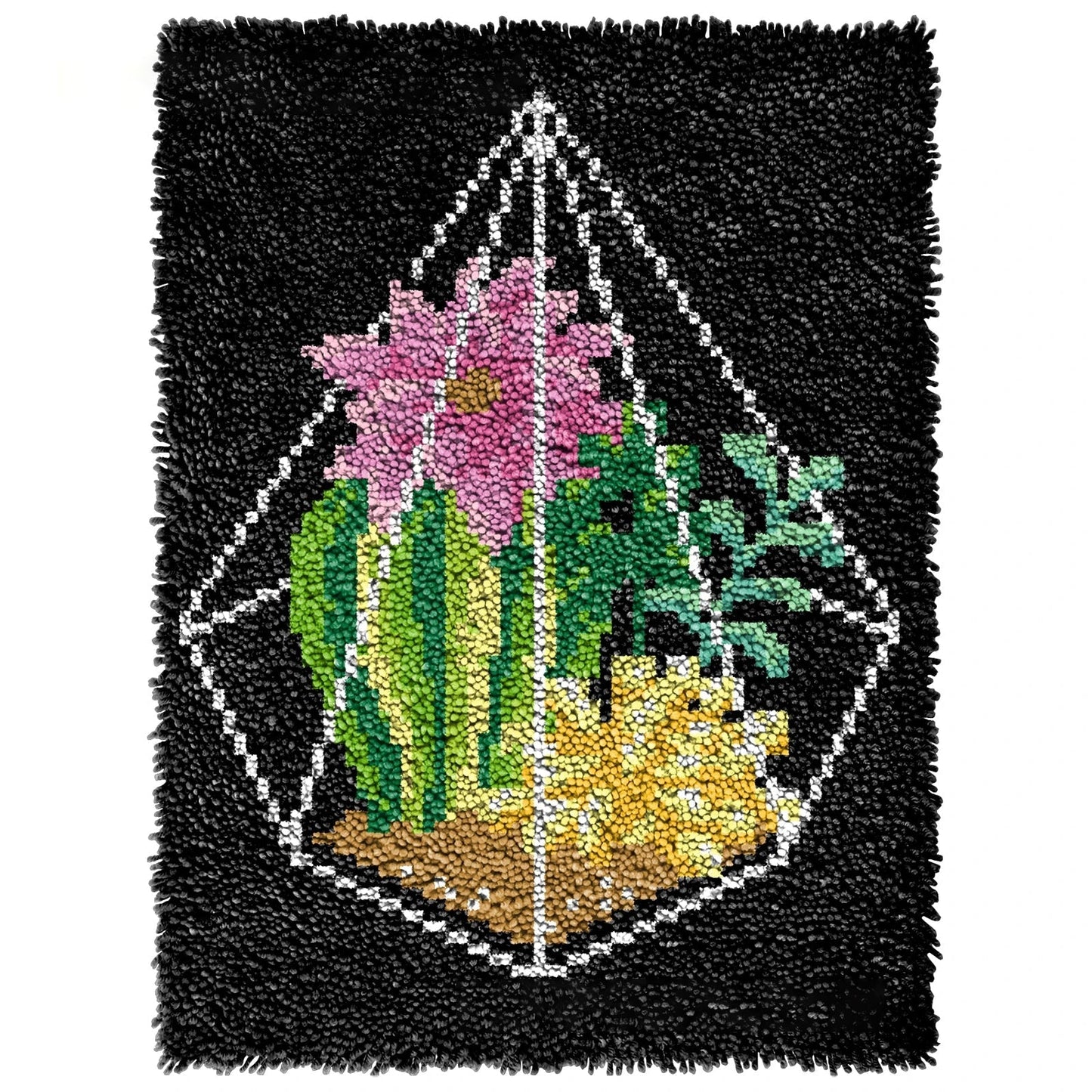 Latch Hook Kit - Rug Making Kit Pink Flower Terrarium 48x64cm Latch Hook Rug Kit