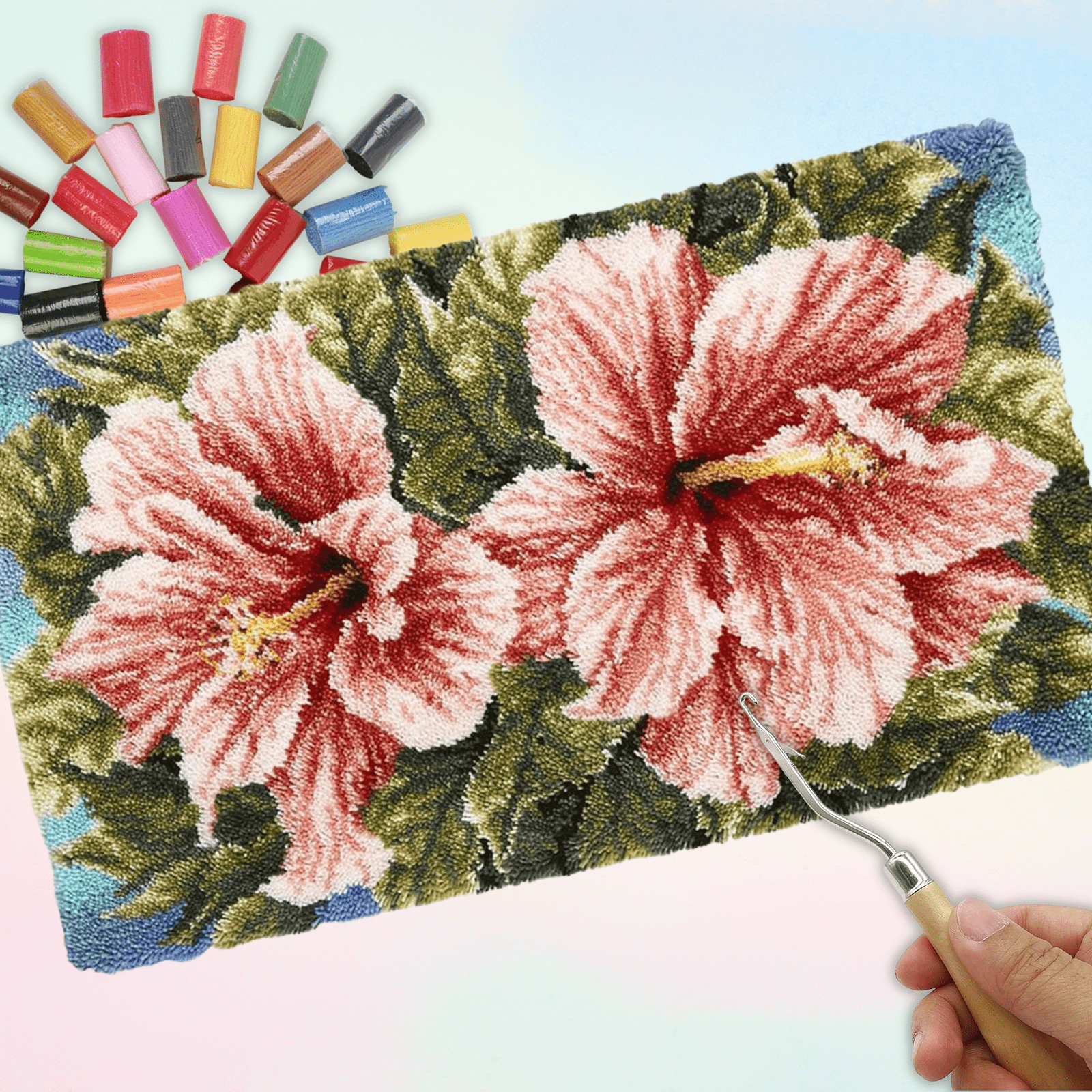 Latch Hook Kit - Rug Making Kit Pink Hibiscus