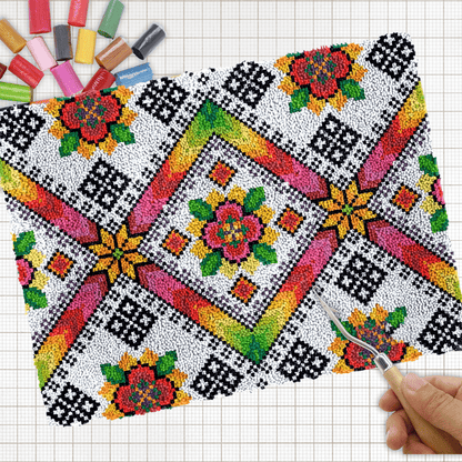 Latch Hook Kit - Rug Making Kit Rainbow Geometric Mandala Pattern 81x61cm