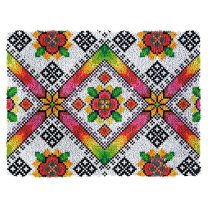 Latch Hook Kit - Rug Making Kit Rainbow Geometric Mandala Pattern 81x61cm