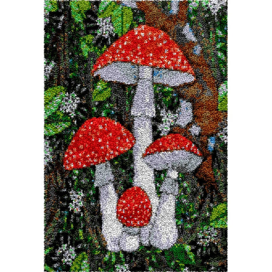 Latch Hook Kit - Rug Making Kit Red Mushrooms 102x69cm