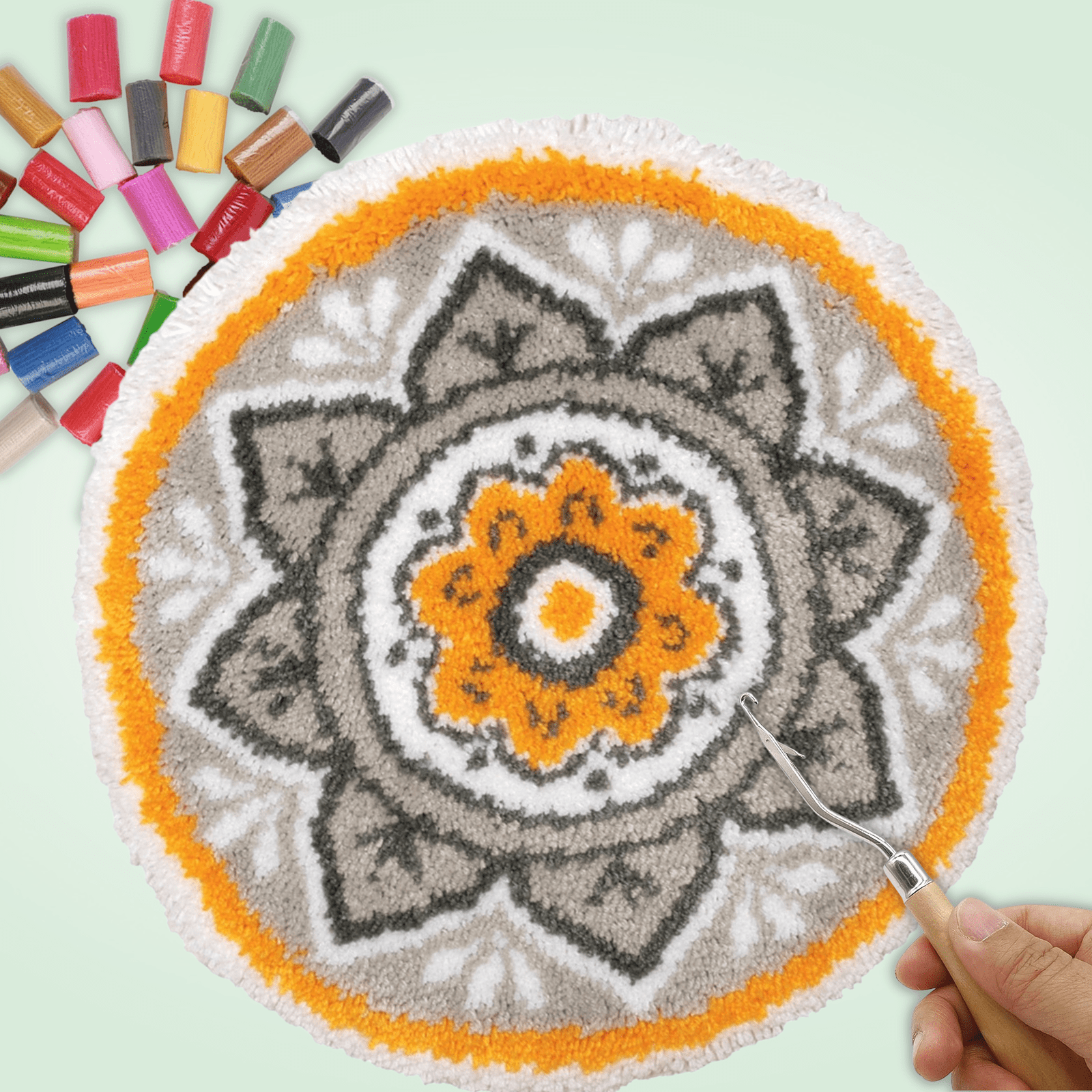 Latch Hook Kit - Rug Making Kit Round Yellow Mandala 80x80cm