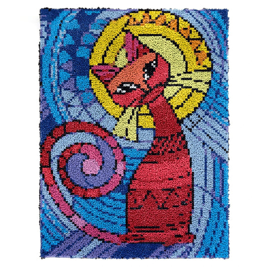 Latch Hook Kit - Rug Making Kit Stain glass Red Cat 61x82cm Latch Hook Rug Kit