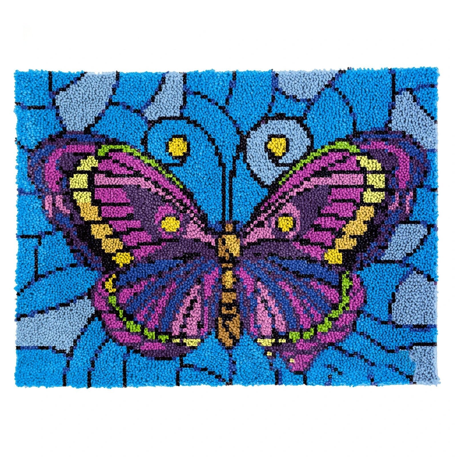 Latch Hook Kit - Rug Making Kit Stained Glass Purple Butterfly 82x61cm Latch Hook Rug Kit