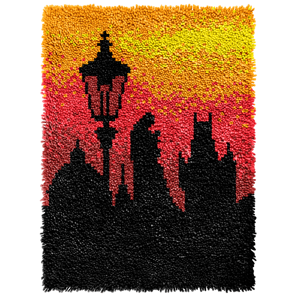 Latch Hook Kit - Rug Making Kit Street Lamp Silhouette Sunset 48x64cm Latch Hook Rug Kit