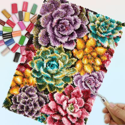 Latch Hook Kit - Rug Making Kit - Succulent Rainbow 69x102cm