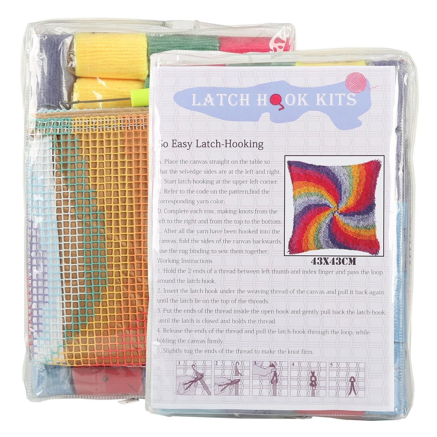 Latch Hook Pillow Making Kit - Blue Petals