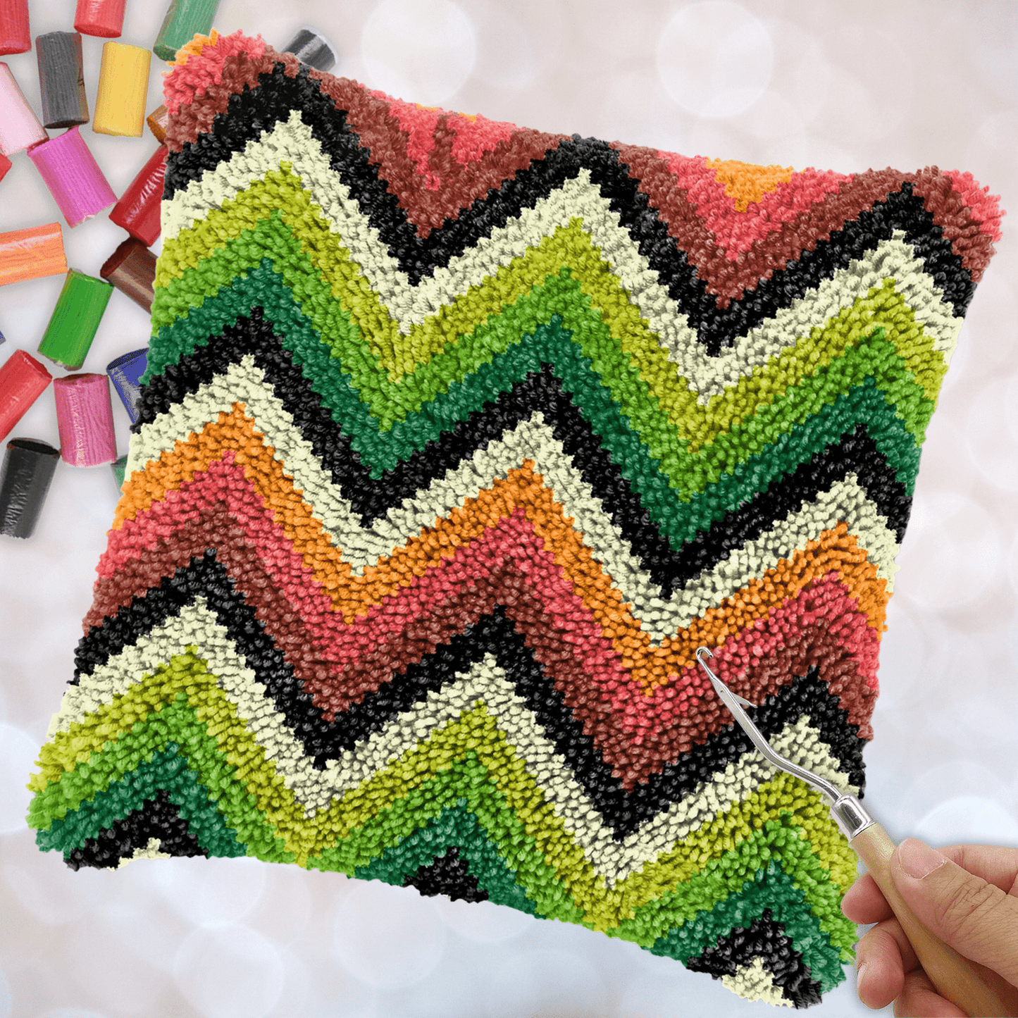 Latch Hook Pillow Making Kit - Chevron Pattern