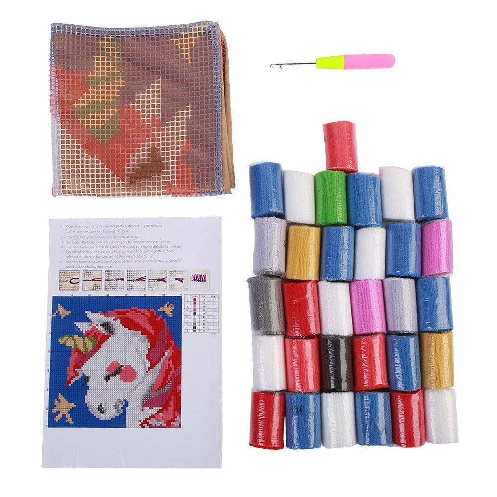 Latch Hook Pillow Making Kit - Colourful Square Grid Latch Hook Pillow Kit
