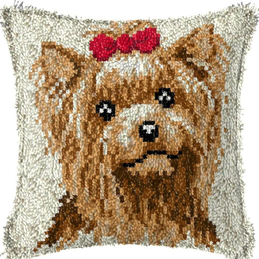 Latch Hook Pillow Making Kit - Cute Puppy with Bow Latch Hook Pillow Kit