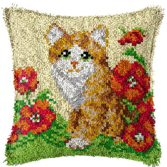 Latch Hook Pillow Making Kit - Ginger Cat Latch Hook Pillow Kit
