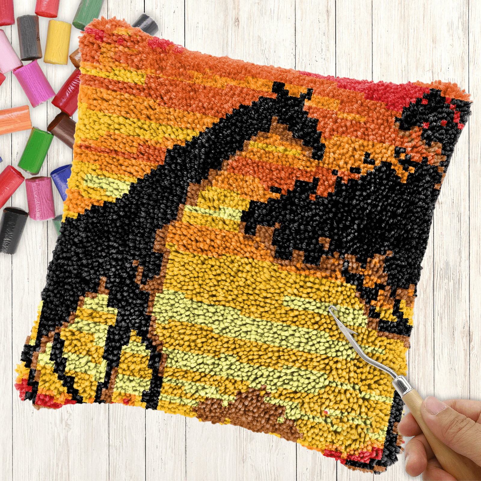 Latch Hook Pillow Making Kit - Giraffe Safari Sunset