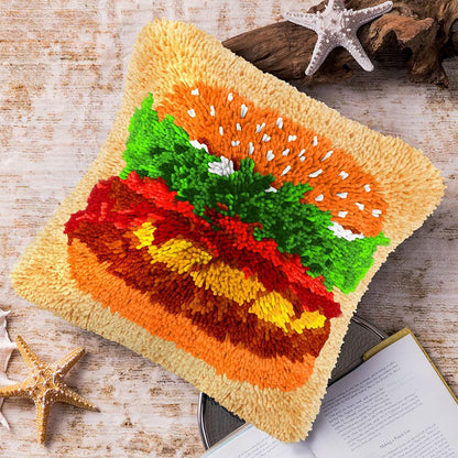 Latch Hook Pillow Making Kit - Hamburger Latch Hook Pillow Kit