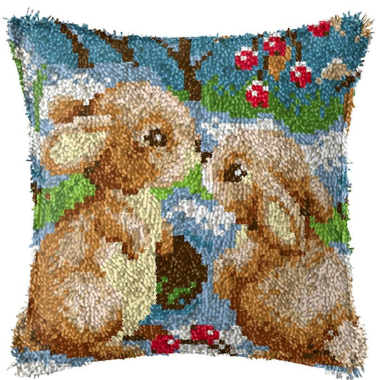 Latch Hook Pillow Making Kit - Kissing Bunnies Latch Hook Pillow Kit