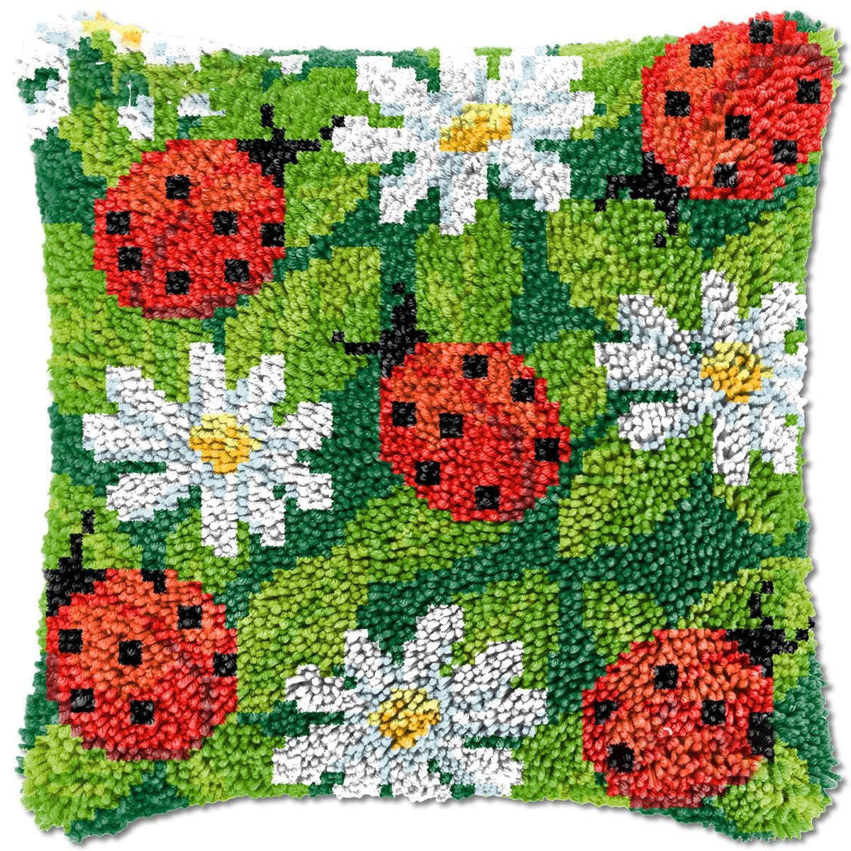 Latch Hook Pillow Making Kit - Ladybug in Flowers