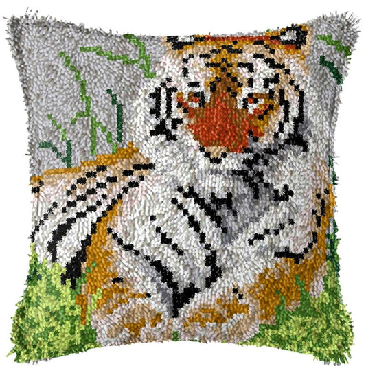 Latch Hook Pillow Making Kit - Lazing Tiger Latch Hook Pillow Kit