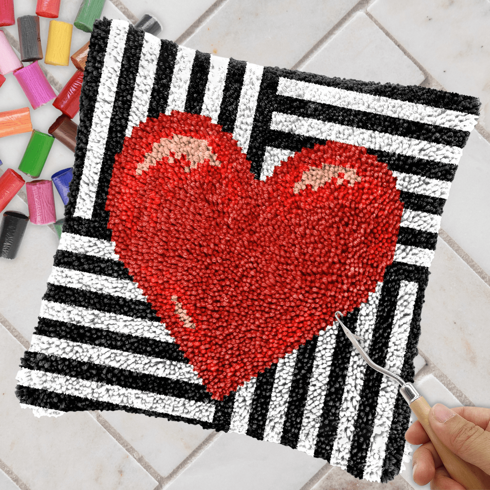 Latch Hook Pillow Making Kit - Pop Art Red Love Heart