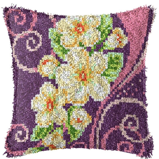 Latch Hook Pillow Making Kit - Purple Flower Swirl Latch Hook Pillow Kit