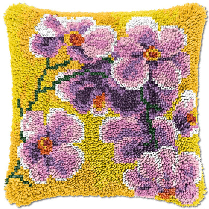 Latch Hook Pillow Making Kit - Purple Orchid Flowers