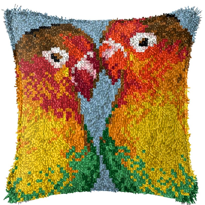 Latch Hook Pillow Making Kit - Rainbow Birdies Latch Hook Pillow Kit