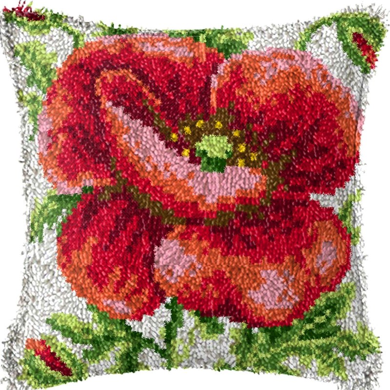 Latch Hook Pillow Making Kit - Red Flower Latch Hook Pillow Kit