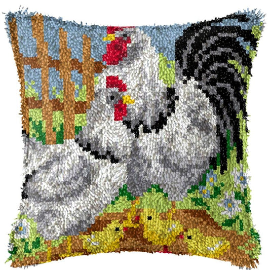 Latch Hook Pillow Making Kit - Roosting Roosters Latch Hook Pillow Kit