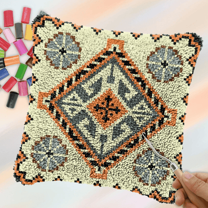 Latch Hook Pillow Making Kit - Rosette Mandala Pattern