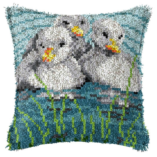 Latch Hook Pillow Making Kit - Swimming Duckies Latch Hook Pillow Kit