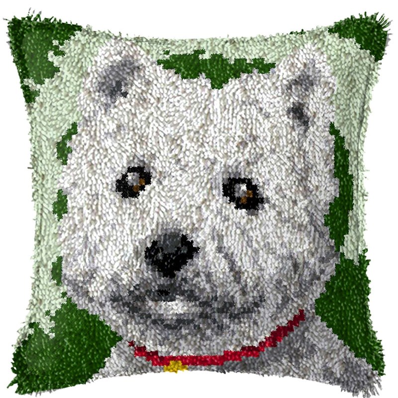 Latch Hook Pillow Making Kit - White Terrier Latch Hook Pillow Kit