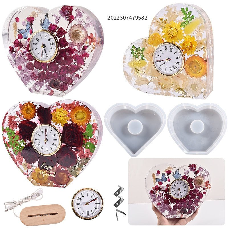 Love Heart Clock Epoxy Resin Silicone Mould Kits Resin Mould