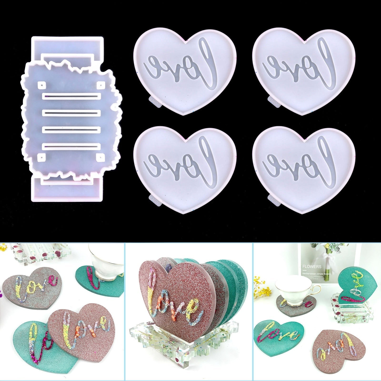 Love Heart Coaster Silicone Mould Set Resin