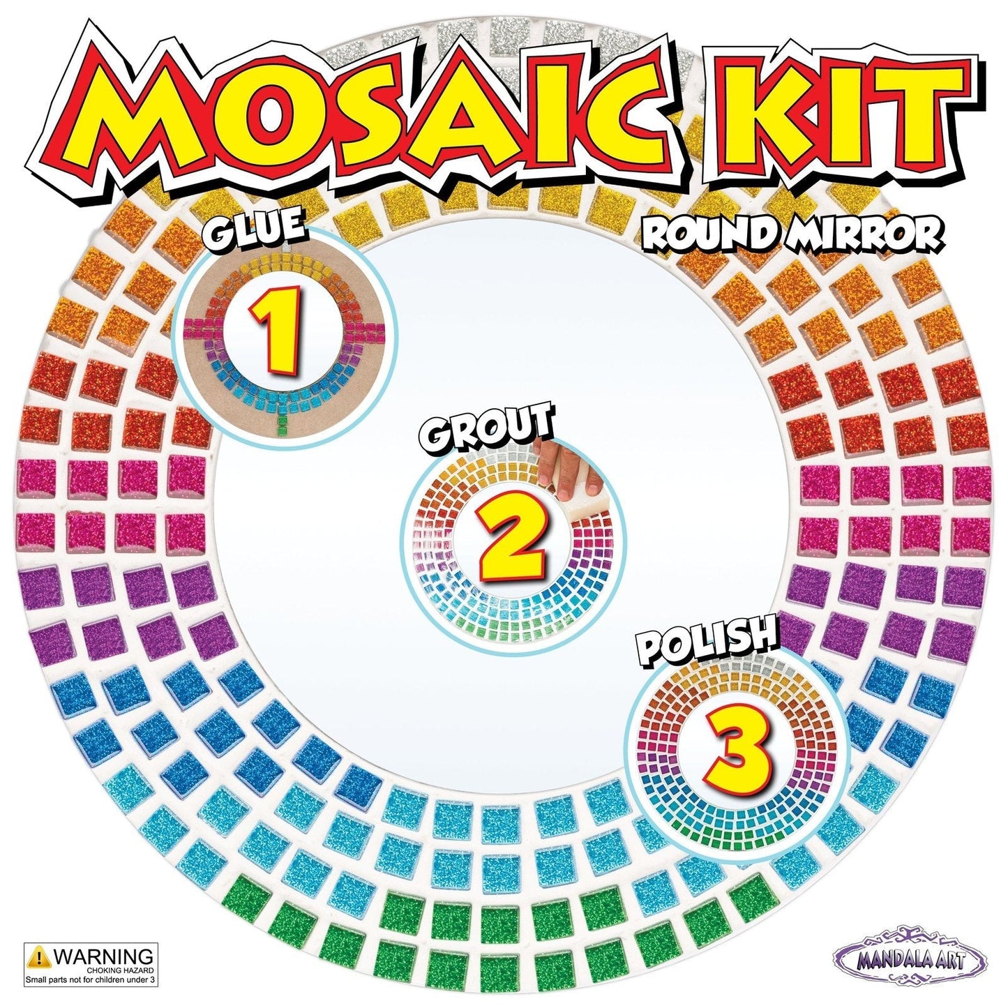 Mosaic Round Mirror Kit By Mandala Art - Rainbow Mosaic Kit