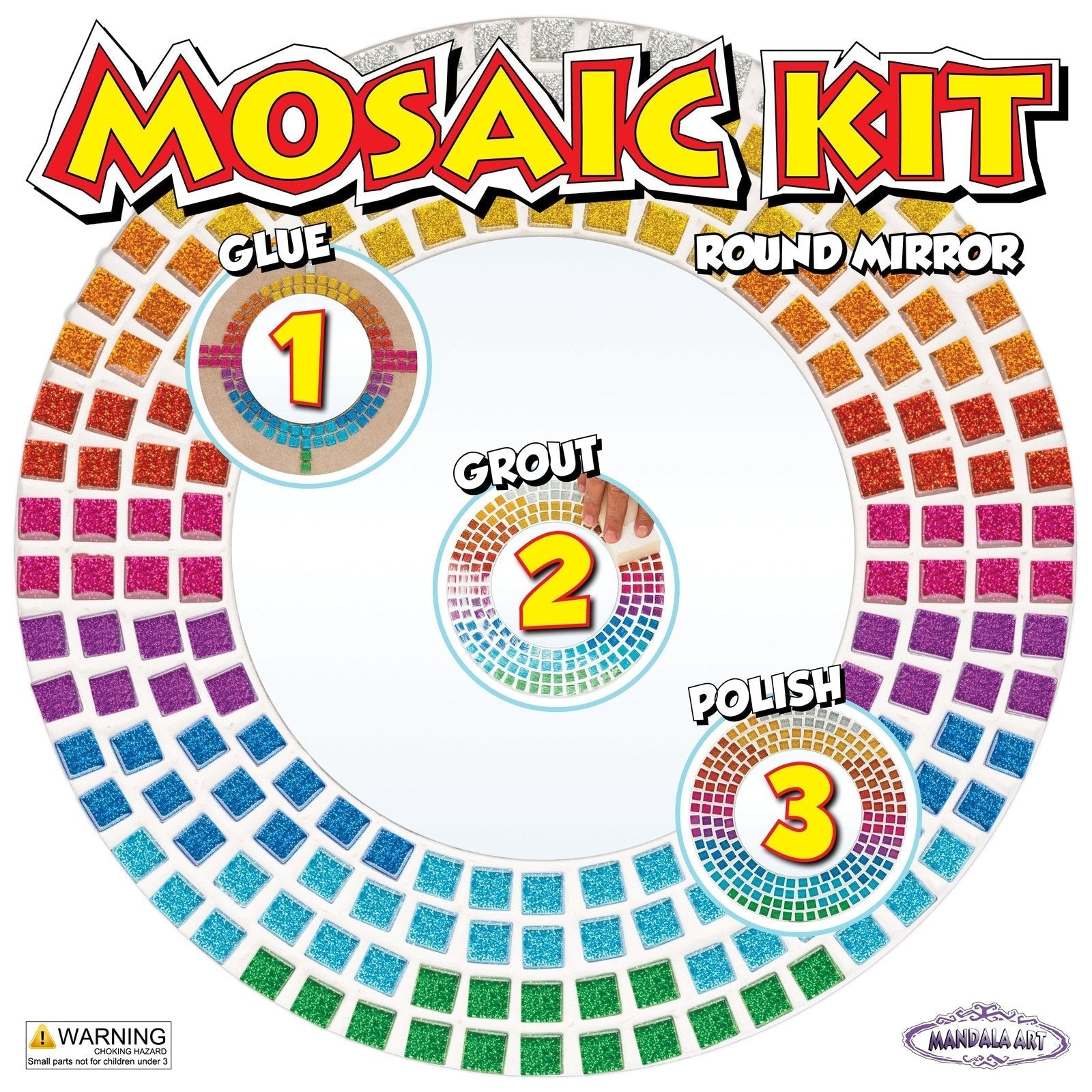 Mosaic Round Mirror Kit By Mandala Art - Rainbow Mosaic Kit