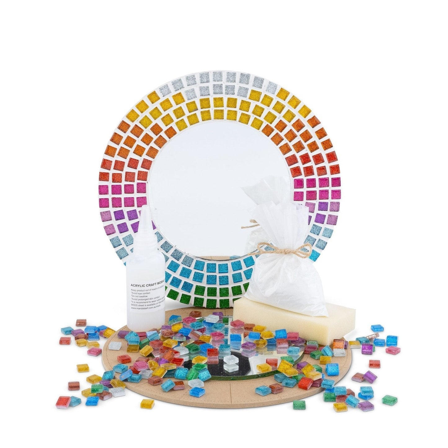 Mosaic Round Mirror Kit By Mandala Art - Rainbow Mosaic Kit