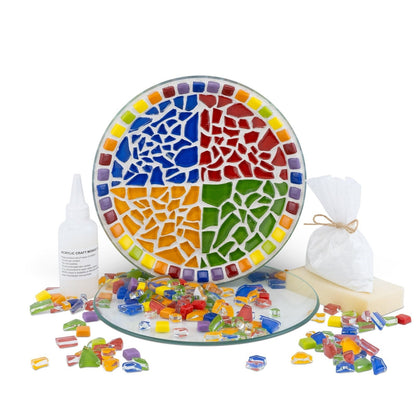 Mosaic Round Plate Kit By Mandala Art - Rainbow Mosaic Kit