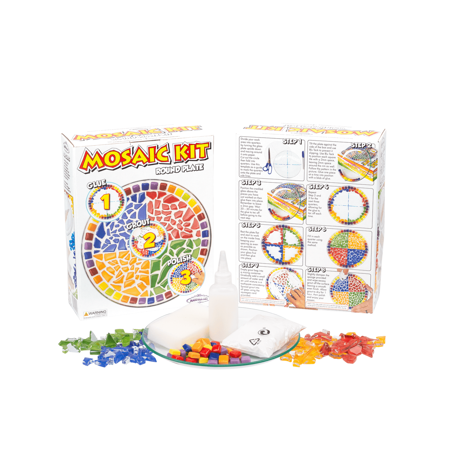 Mosaic Round Plate Kit By Mandala Art - Rainbow Mosaic Kit