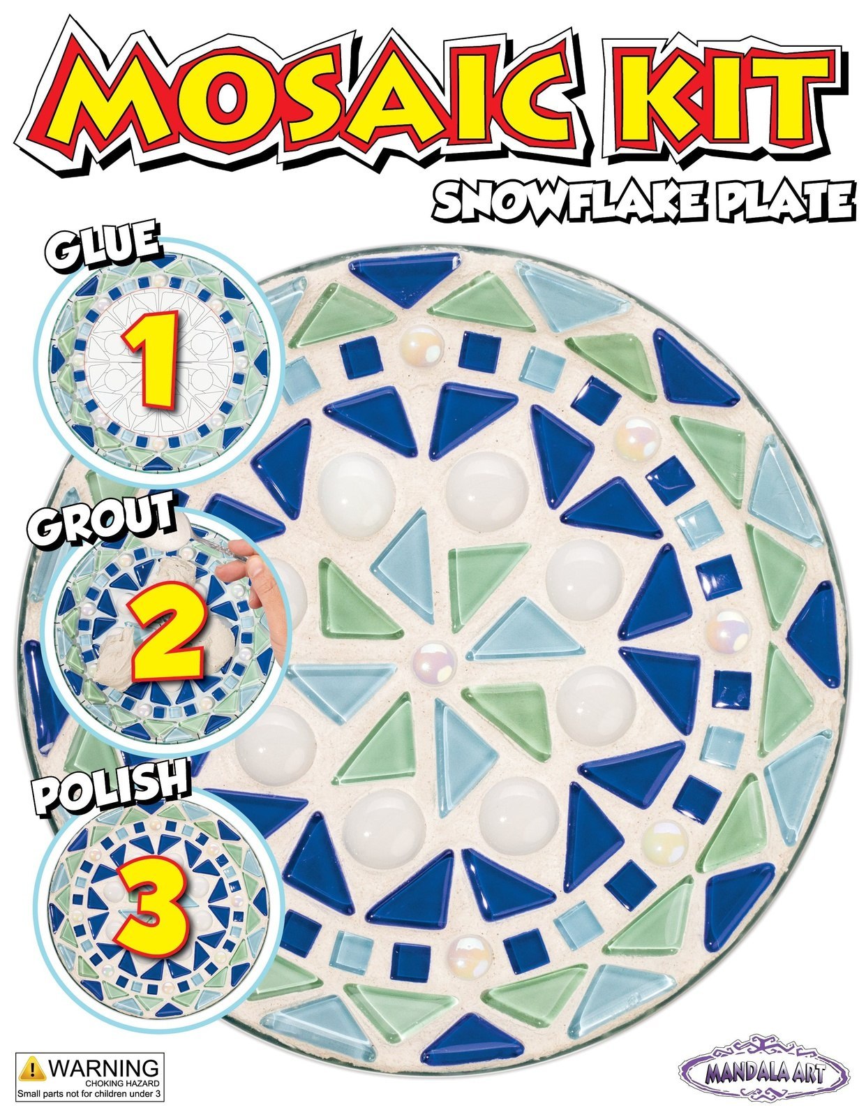 Mosaic Round Plate Kit By Mandala Art - Snow Flake Mosaic Kit